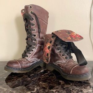 Lace up Brown Doc Martens with floral lining